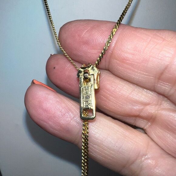 Vintage Gold Tone Zipper Y Necklace with Faux Pearls - Picture 2 of 5